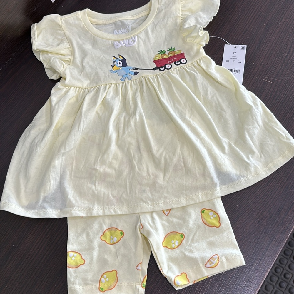 NWT Bluey Girls Lemon Top and Bottom Set